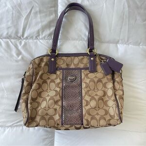 Coach Tan and Purple Python Stripe Satchel Bag